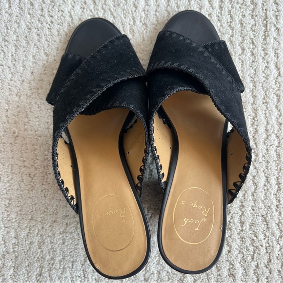 JACK ROGERS Blakely Black Suede Open Toe Slip On Heeled Sandal 11M - Picture 8 of 13